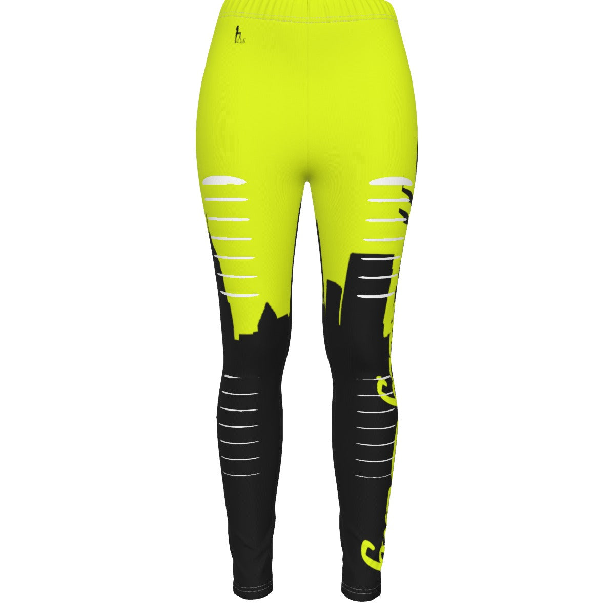 Officially Sexy Neon Yellow & Black Skyline Collection Ripped Leggings