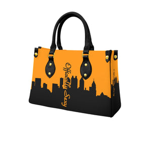 Officially Sexy Neon Orange Skyline Collection Women's Tote Bag With Black Handle