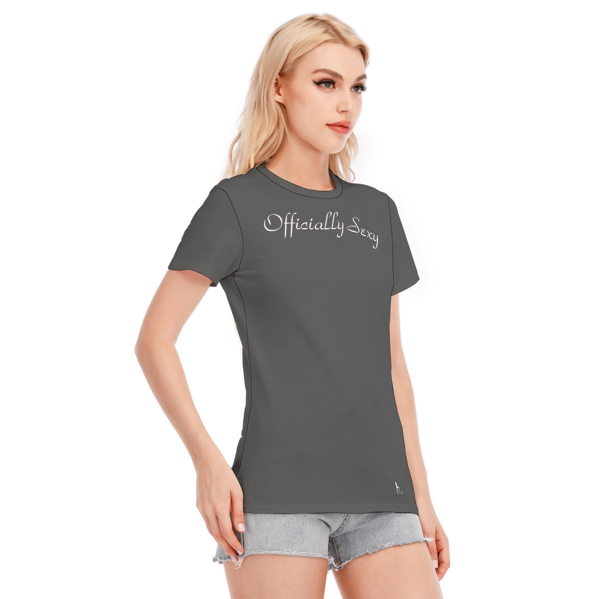 👚 Officially Sexy Charcoal With White Logo Women's Round Neck T-Shirt | 190GSM Cotton Color #4A4A4A 👚