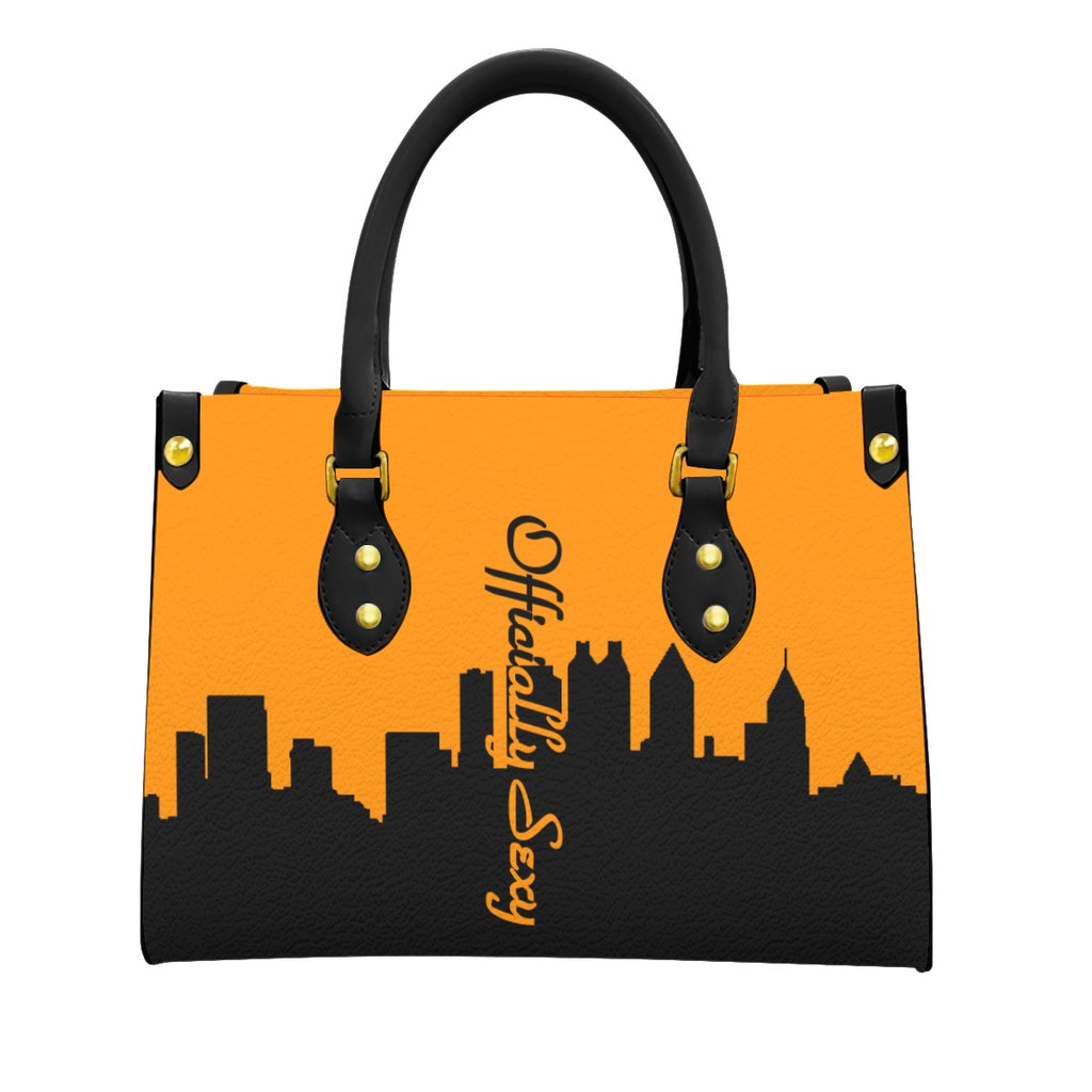 Officially Sexy Neon Orange Skyline Collection Women's Tote Bag With Black Handle