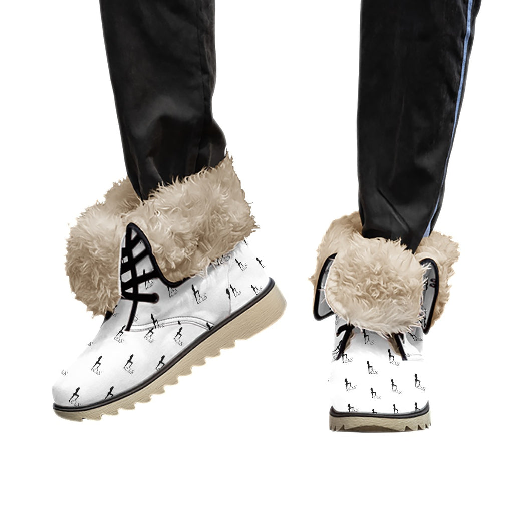Officially Sexy White & Black Skyline Collection Plush Boots
