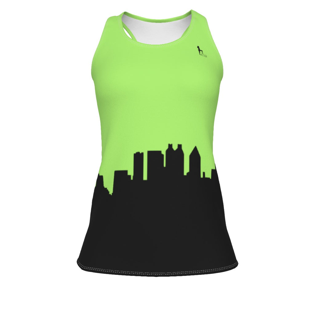 Officially Sexy Neon Green & Black Skyline Women's Racerback Tank Top