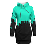 Officially Sexy Sea Green & Black Skyline Collection Women's Pullover Hoodie Dress