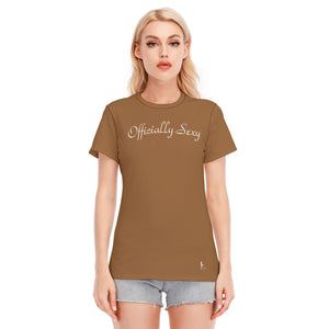 👚 Officially Sexy Colors Collection Cocoa Brown With White Logo Women's Round Neck T-Shirt Color #8B572A 👚