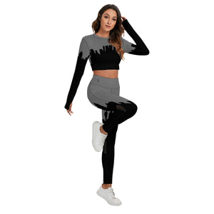 Officially Sexy Dark Grey & Black Skyline Women's Sport Set With Backless Top And Leggings