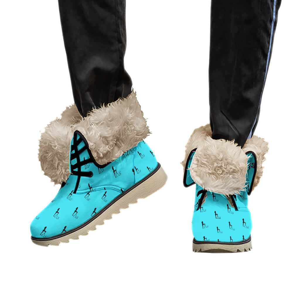 Officially Sexy Turquoise & Black Skyline Collection Plush Boots