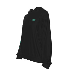 Officially Sexy Black Women's Casual Hoodie With Turquoise Green Logos