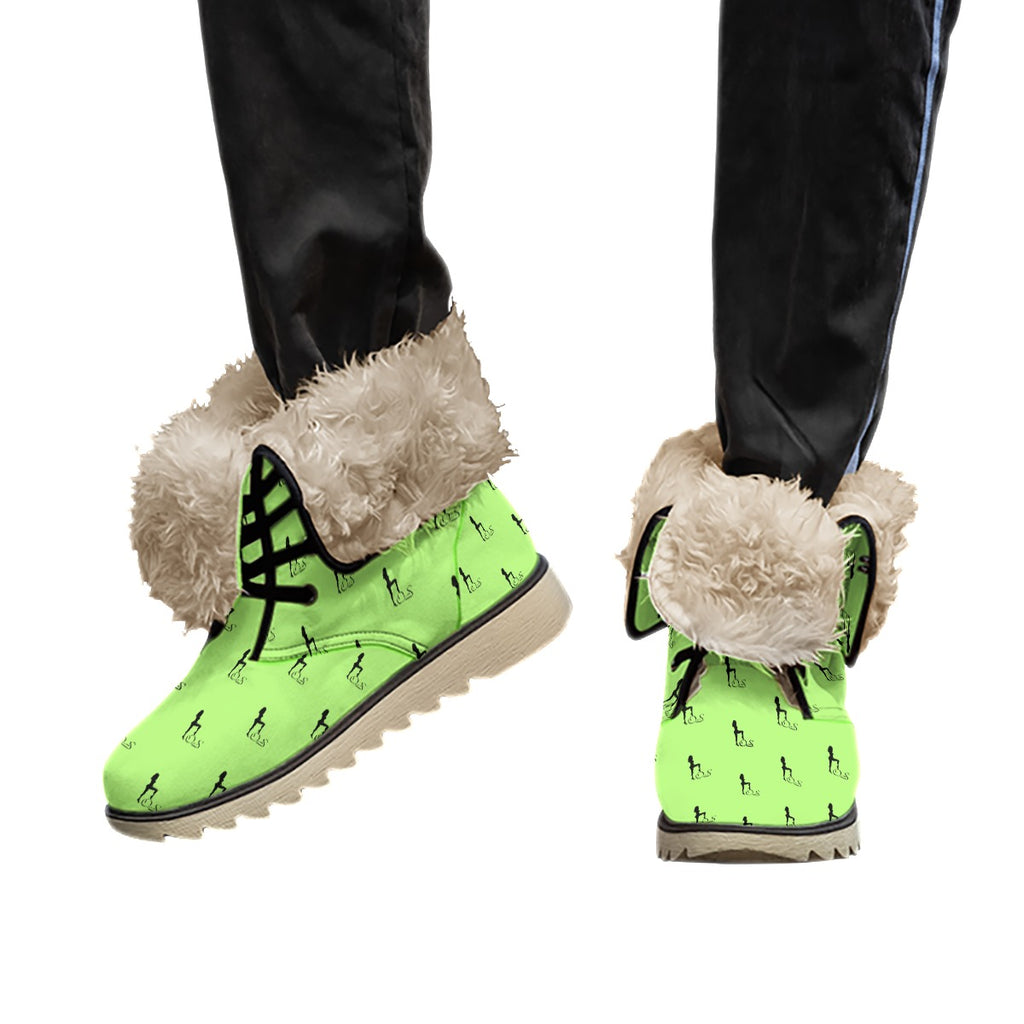 Officially Sexy Neon Green & Black Skyline Collection Plush Boots