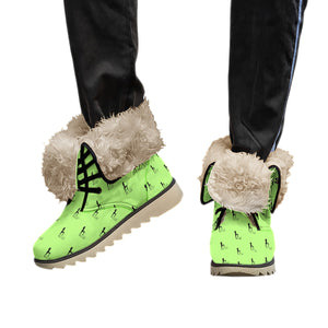 Officially Sexy Neon Green & Black Skyline Collection Plush Boots