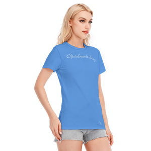 👚 Oficialmente Sexy Cornflower Blue With White Logo Women's Round Neck T-Shirt | 190GSM Cotton Color #4A90E2 👚
