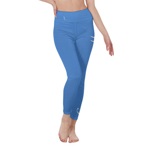 👖 Officially Sexy Colors Collection Cornflower Blue With White Logo Women's High Waist Leggings Color #4A90E2 👖