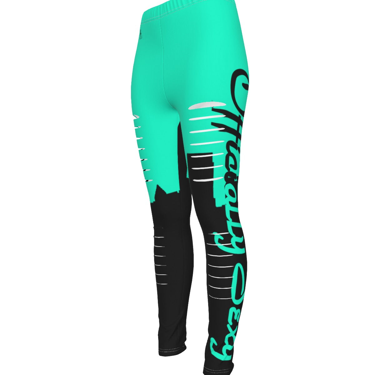 Officially Sexy Sea Green & Black Skyline Collection Ripped Leggings
