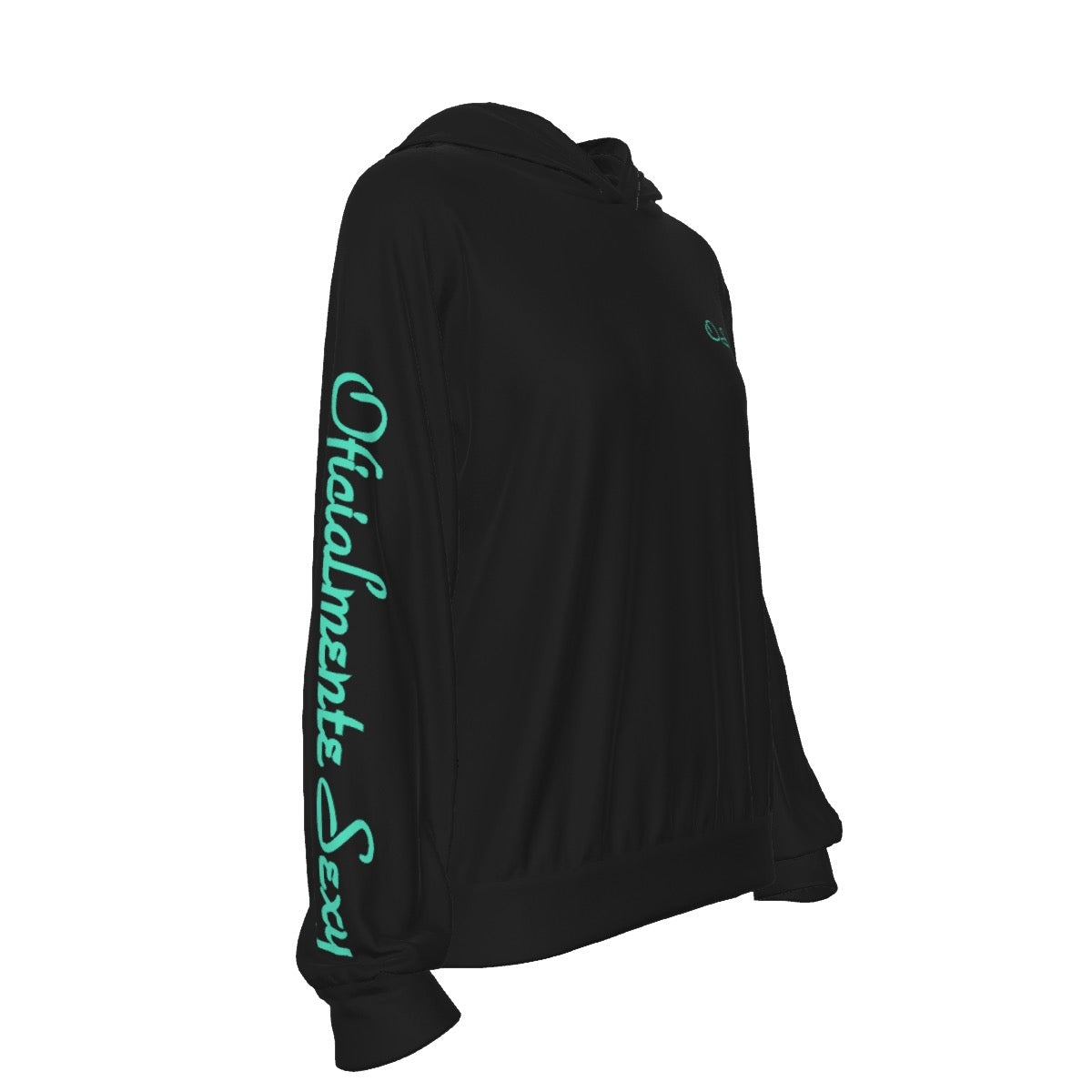 Oficialmente Sexy Black Women's Casual Hoodie With Turquoise Green Logos