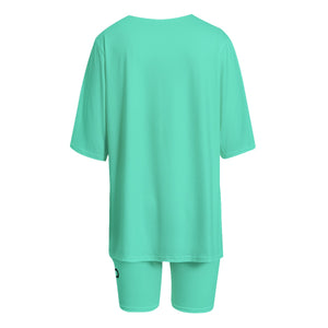 Oficialmente Sexy Turquoise Green Women's T-shirt Set With Short Sleeves With Black Logos