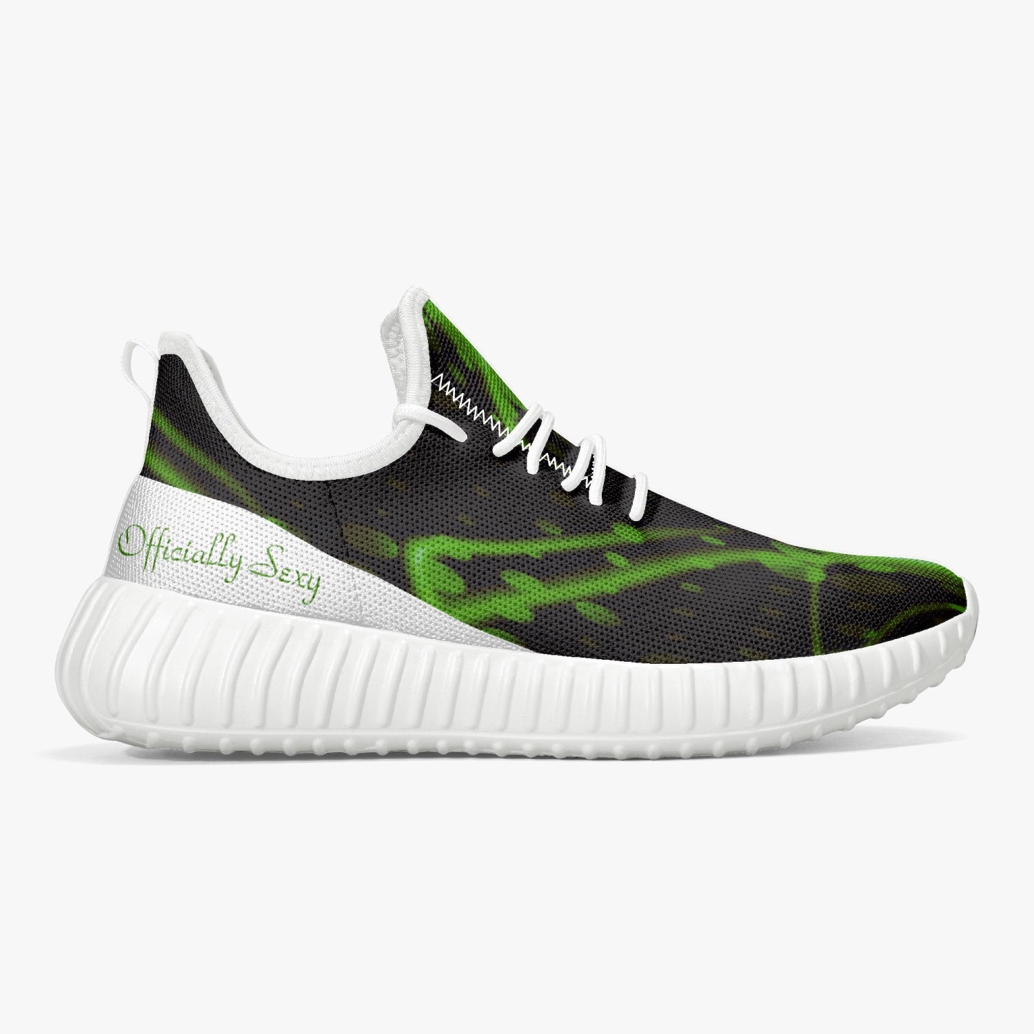 Officially Sexy Green & White Laser Print Mesh Knit Sneakers - With White or Black Sole