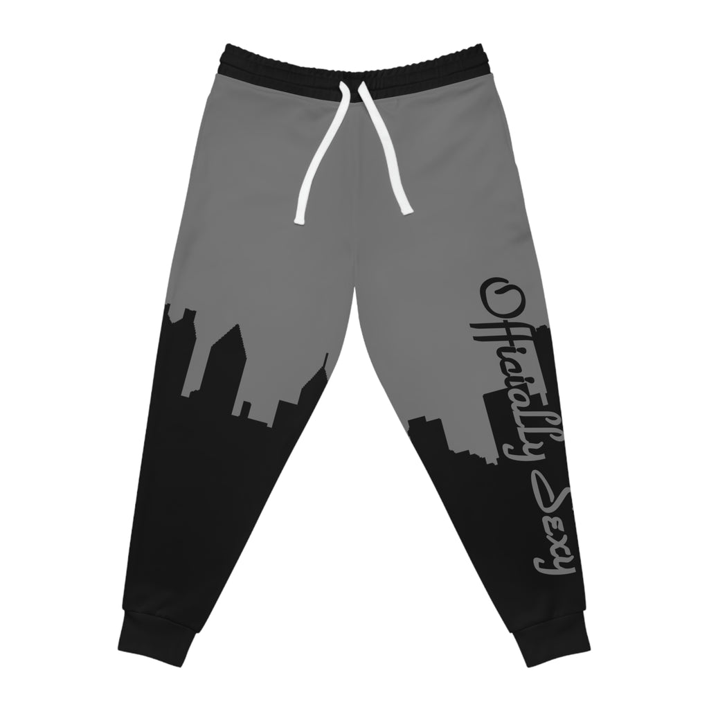 Officially Sexy Dark Grey & Black Skyline Unisex Athletic Joggers (AOP)