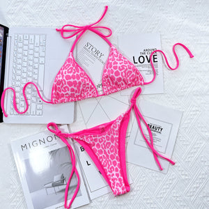 👙 Sexy Colorful Leopard Print 2 Piece Halter Top Side Tie Bikini Set 👙