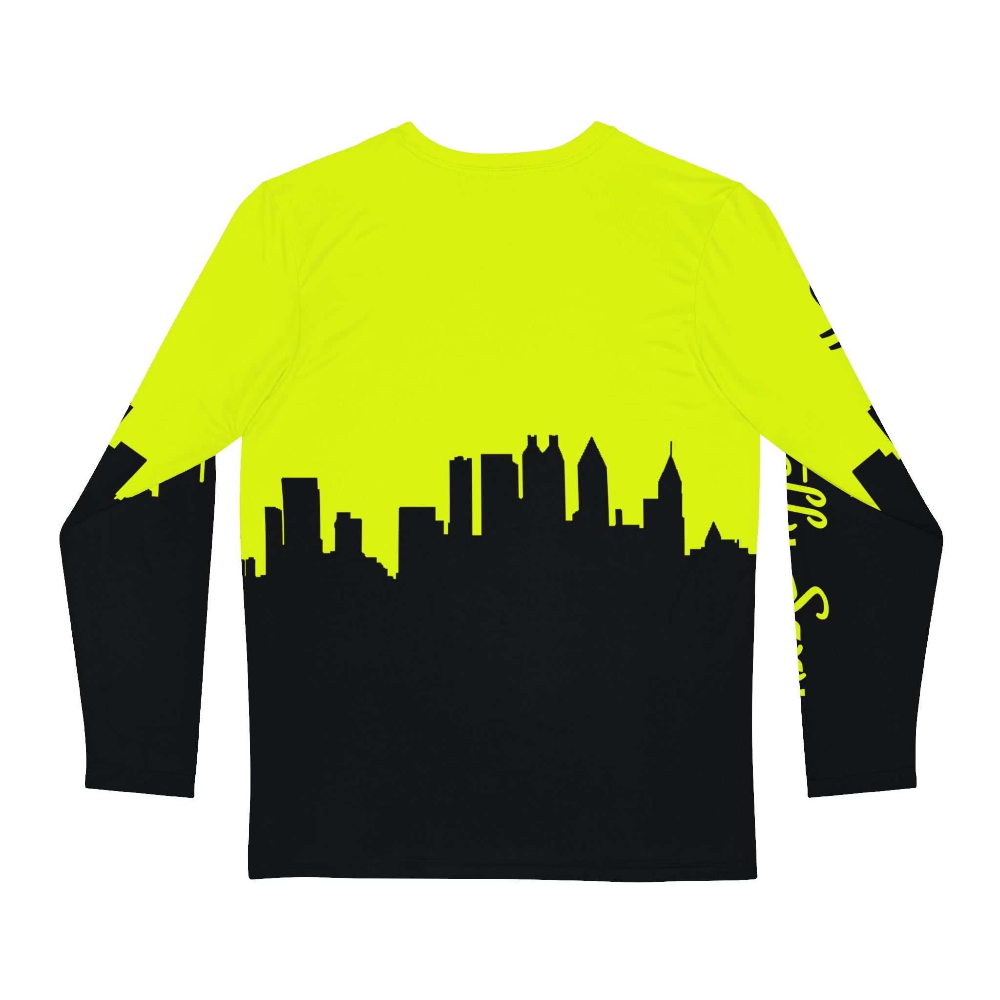 Officially Sexy Neon Yellow & Black Skyline Men's Long Sleeve AOP Shirt