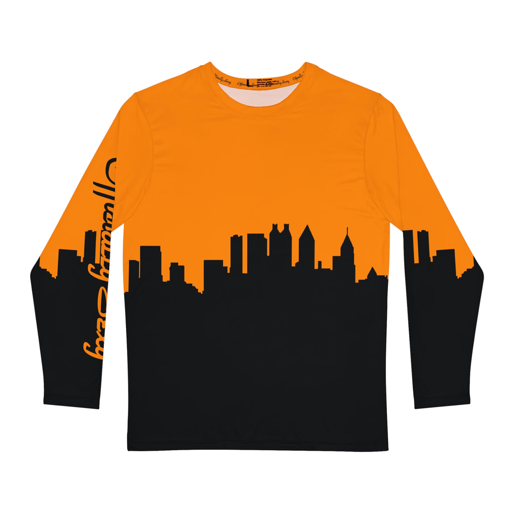 Officially Sexy Neon Orange & Black Skyline Men's Long Sleeve AOP Shirt