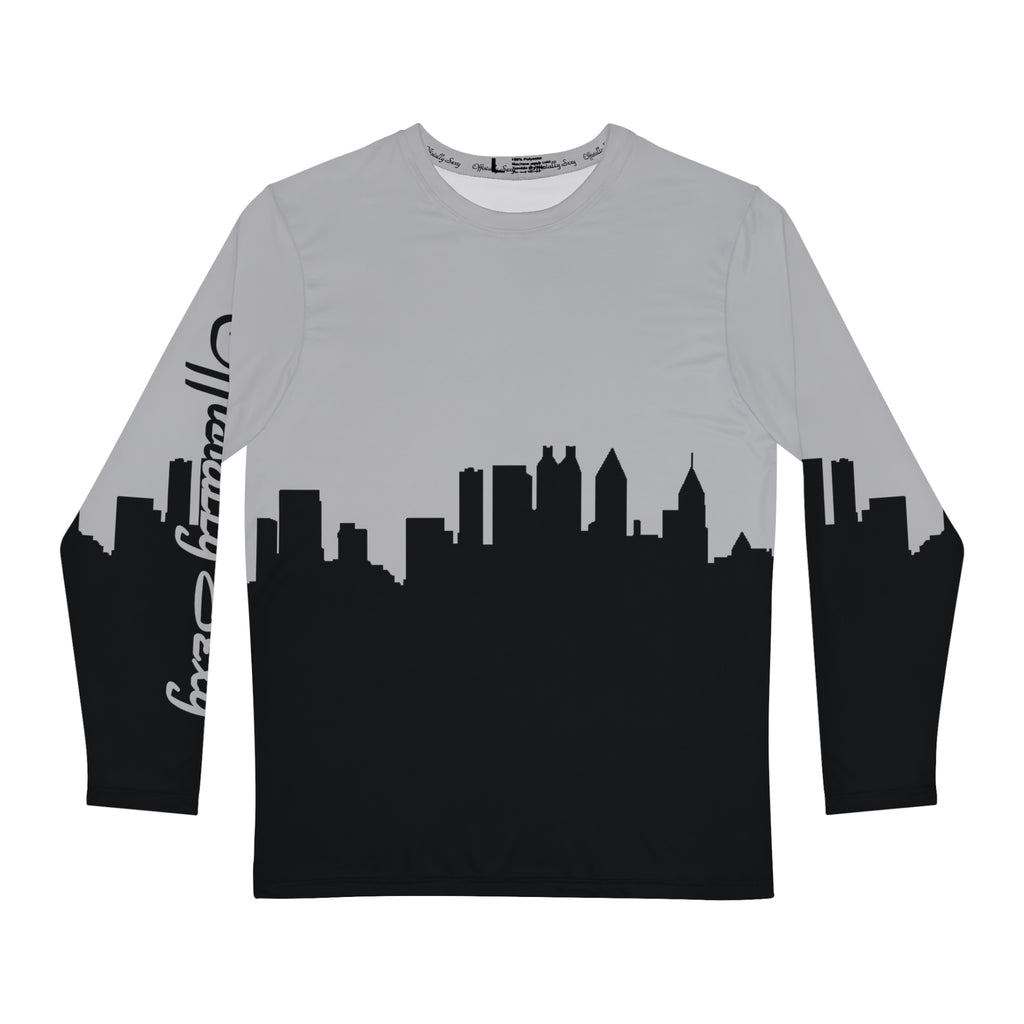 Officially Sexy Light Grey & Black Skyline Men's Long Sleeve AOP Shirt