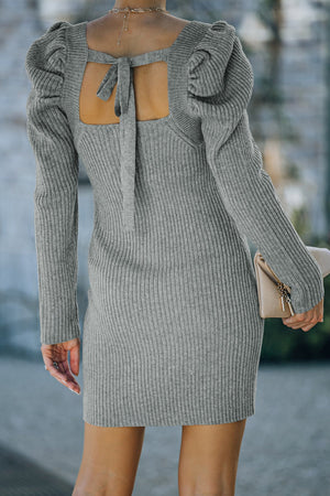 Square Neck Puffy Sleeve Sweater Dress Brought To You By Officially Sexy