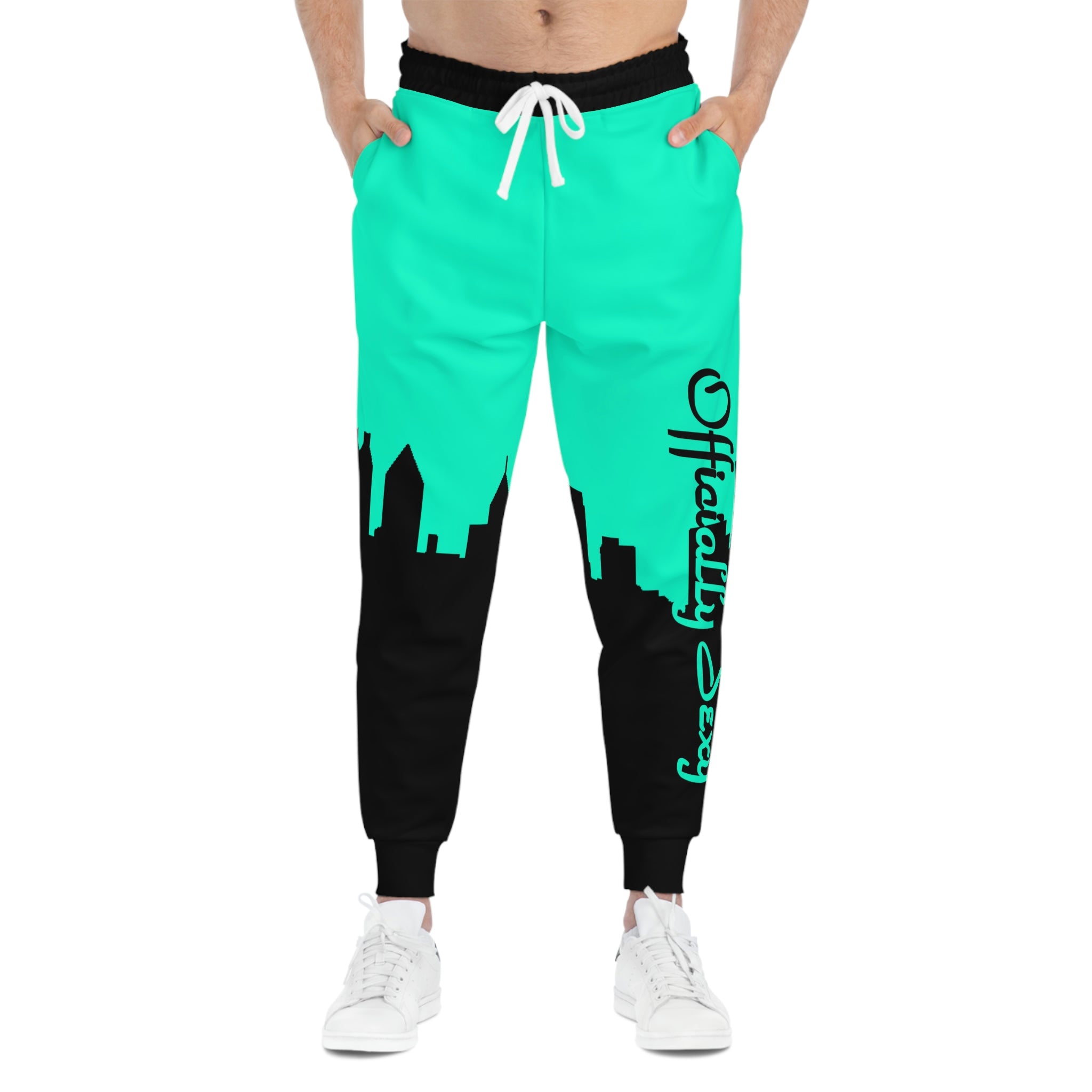 Officially Sexy Sea Green & Black Skyline Unisex Athletic Joggers (AOP)