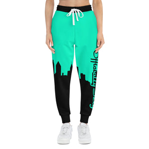 Officially Sexy Sea Green & Black Skyline Unisex Athletic Joggers (AOP)