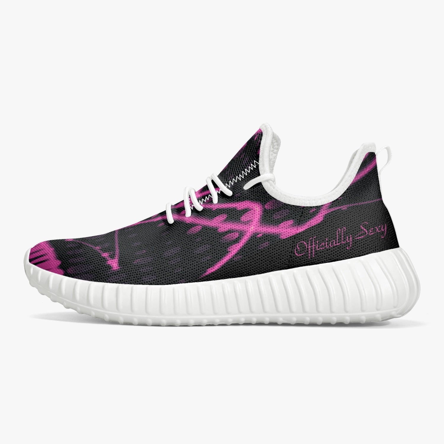 Officially Sexy Pink & Black Laser Print Mesh Knit Sneakers - With White or Black Sole