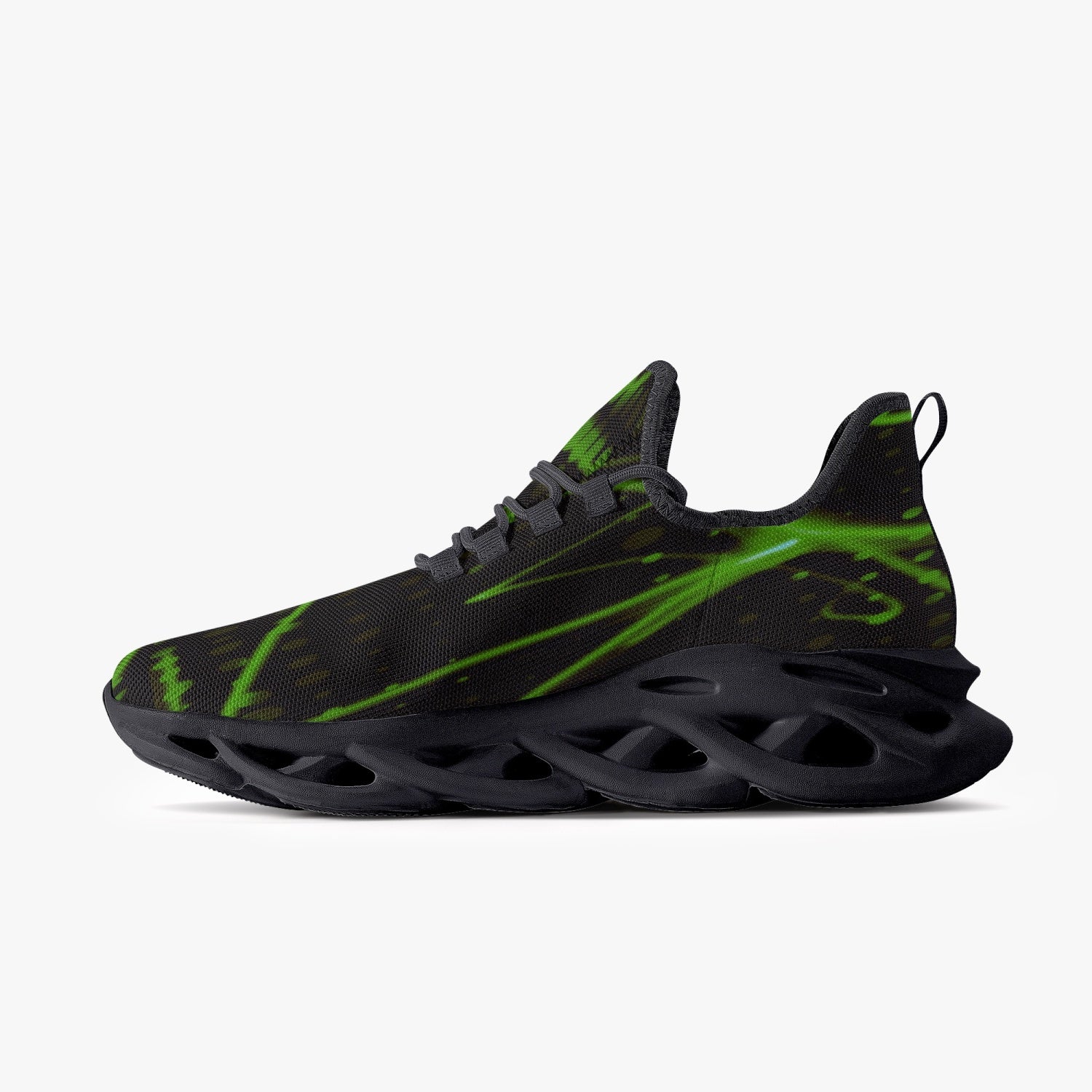 Green Laser Mesh Knit Bounce Sneakers - Black