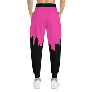 Officially Sexy Neon Pink & Black Skyline Unisex Athletic Joggers (AOP)