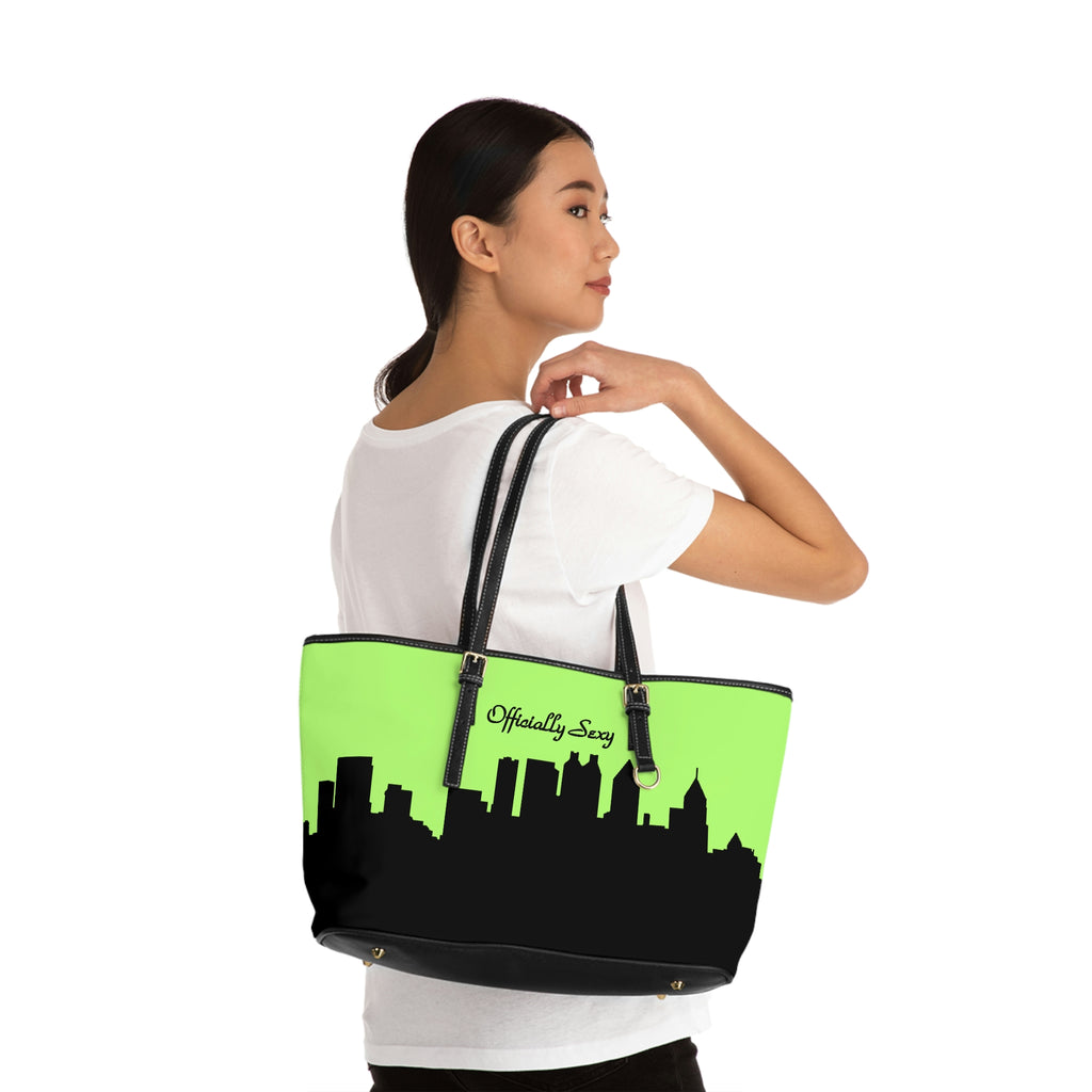 Officially Sexy Neon Green Skyline PU Leather Shoulder Bag