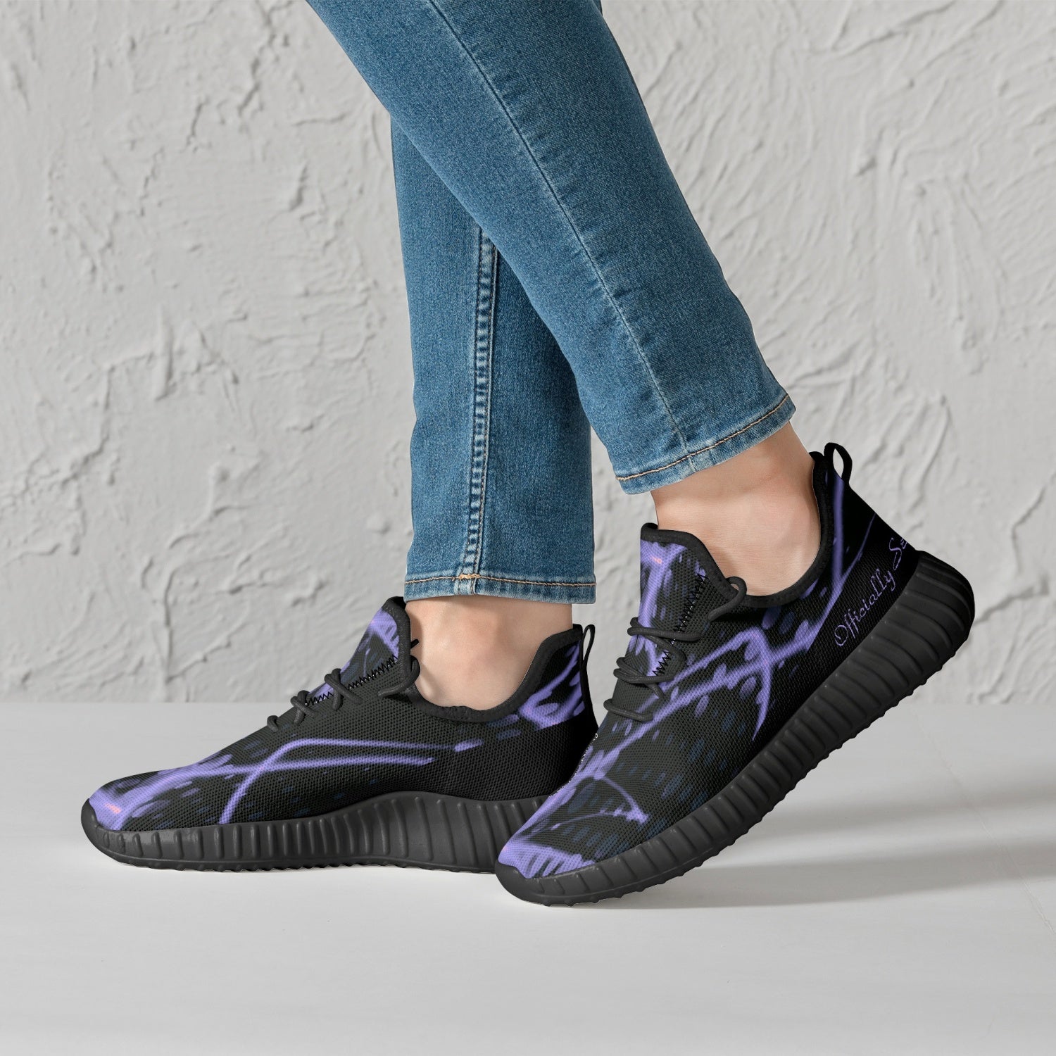 Officially Sexy Purple & Black Laser Print Mesh Knit Sneakers - With White or Black Sole