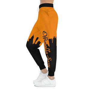 Officially Sexy Neon Orange & Black Skyline Unisex Athletic Joggers (AOP)