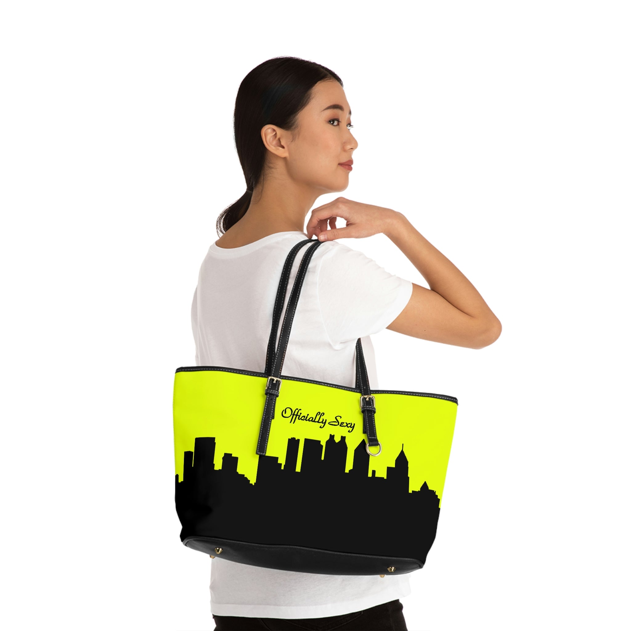 Officially Sexy Neon Yellow Skyline PU Leather Shoulder Bag