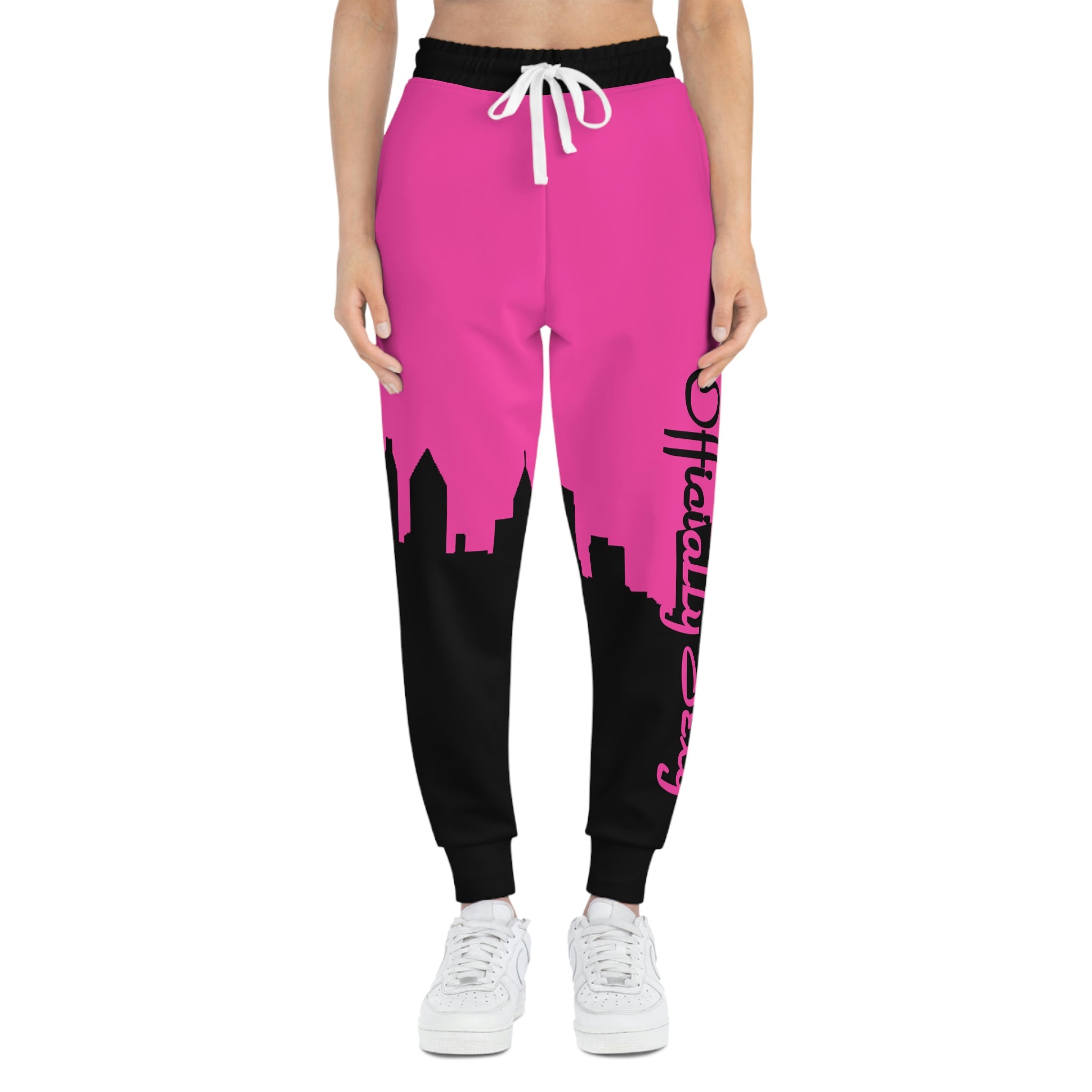 Officially Sexy Neon Pink & Black Skyline Unisex Athletic Joggers (AOP)