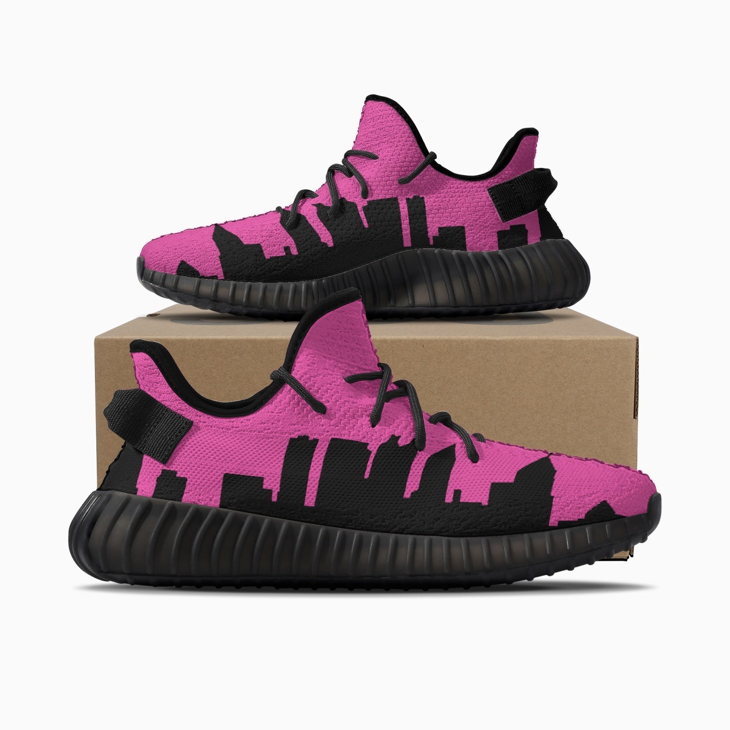 233. Neon Pink & Black Atlanta Skyline Adult Unisex Mesh Knit Sneakers