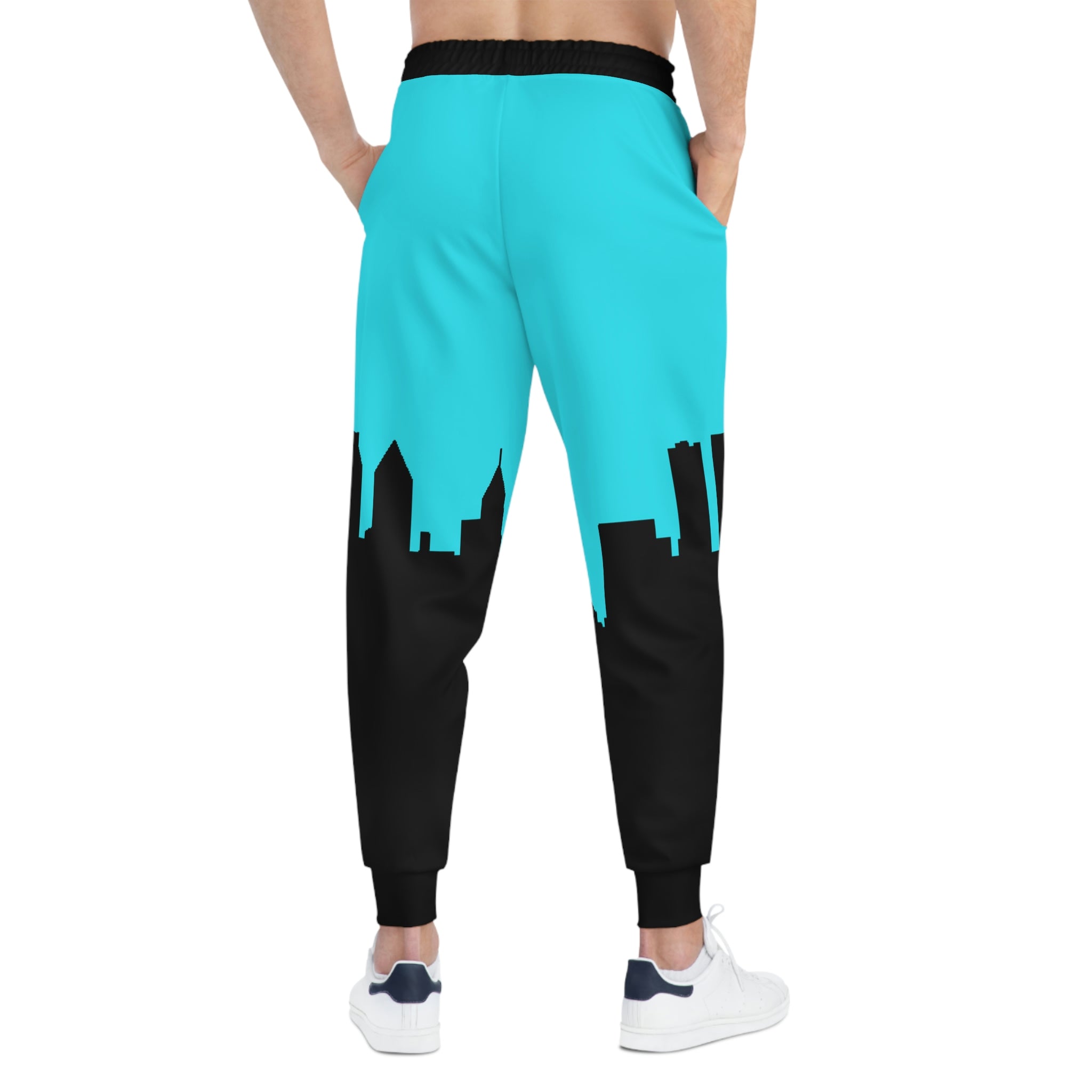 Officially Sexy Turquoise & Black Skyline Unisex Athletic Joggers (AOP)