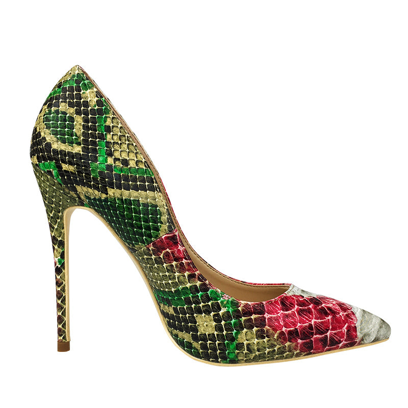 Craylorvans 12 cm / 10 cm / 8 cm 2018 Nuevos zapatos de mujer con estampado de serpiente Zapatos de tacón verde Zapatos de tacón sexy Zapatos de boda de fiesta tamaño 43