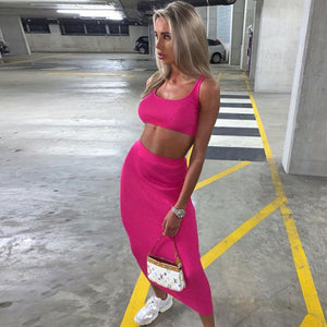 Dulzura Women's Sexy Matching 2 Piece Neon Ribbed Knitted Skirt & Crop Top Brought To You By Officially Sexy