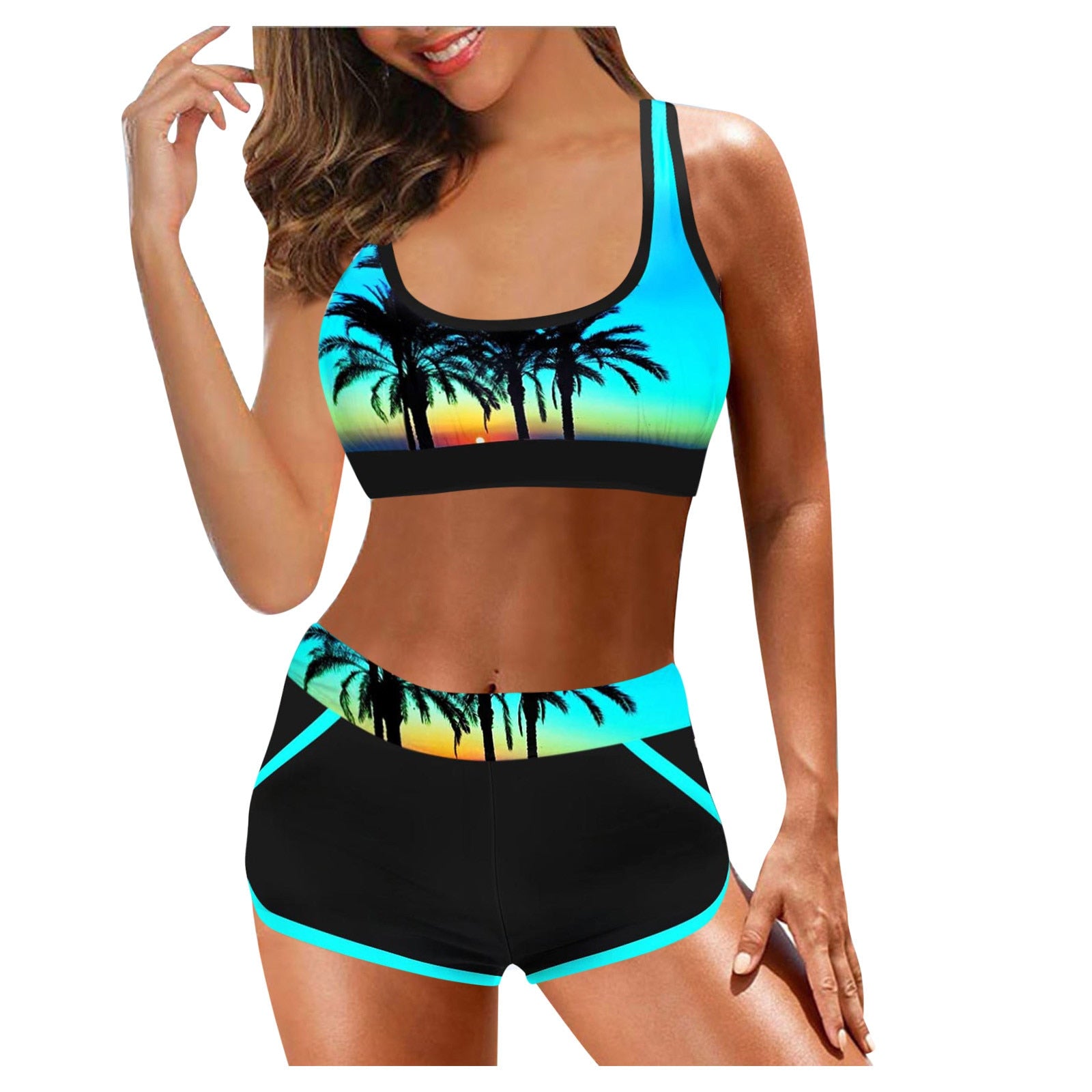 Women's Sexy High Waist Split Print Push Up Bikini Swim Top And Shorts Colors E & F Sizes S-XXL Brought To You By Officially Sexy