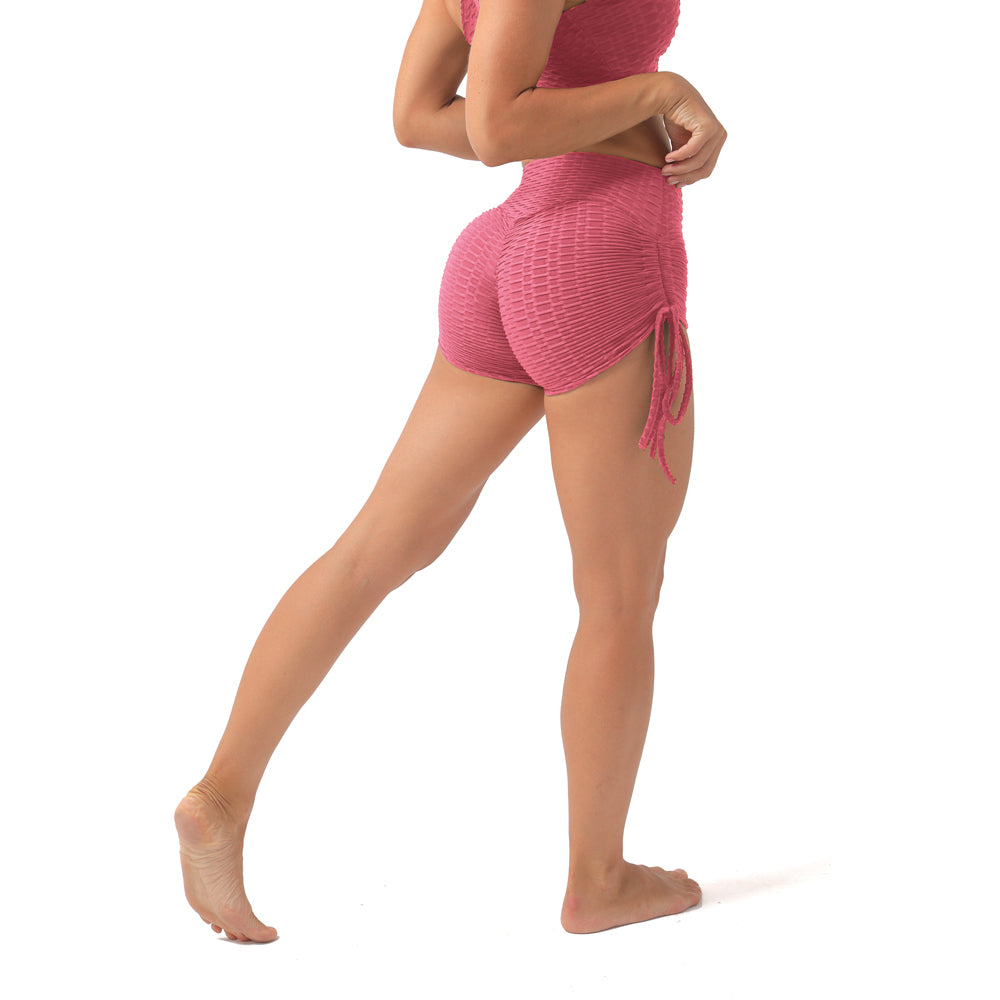 Conjunto de gimnasio con top y pantalones cortos elásticos para levantamiento de glúteos elásticos para mujer