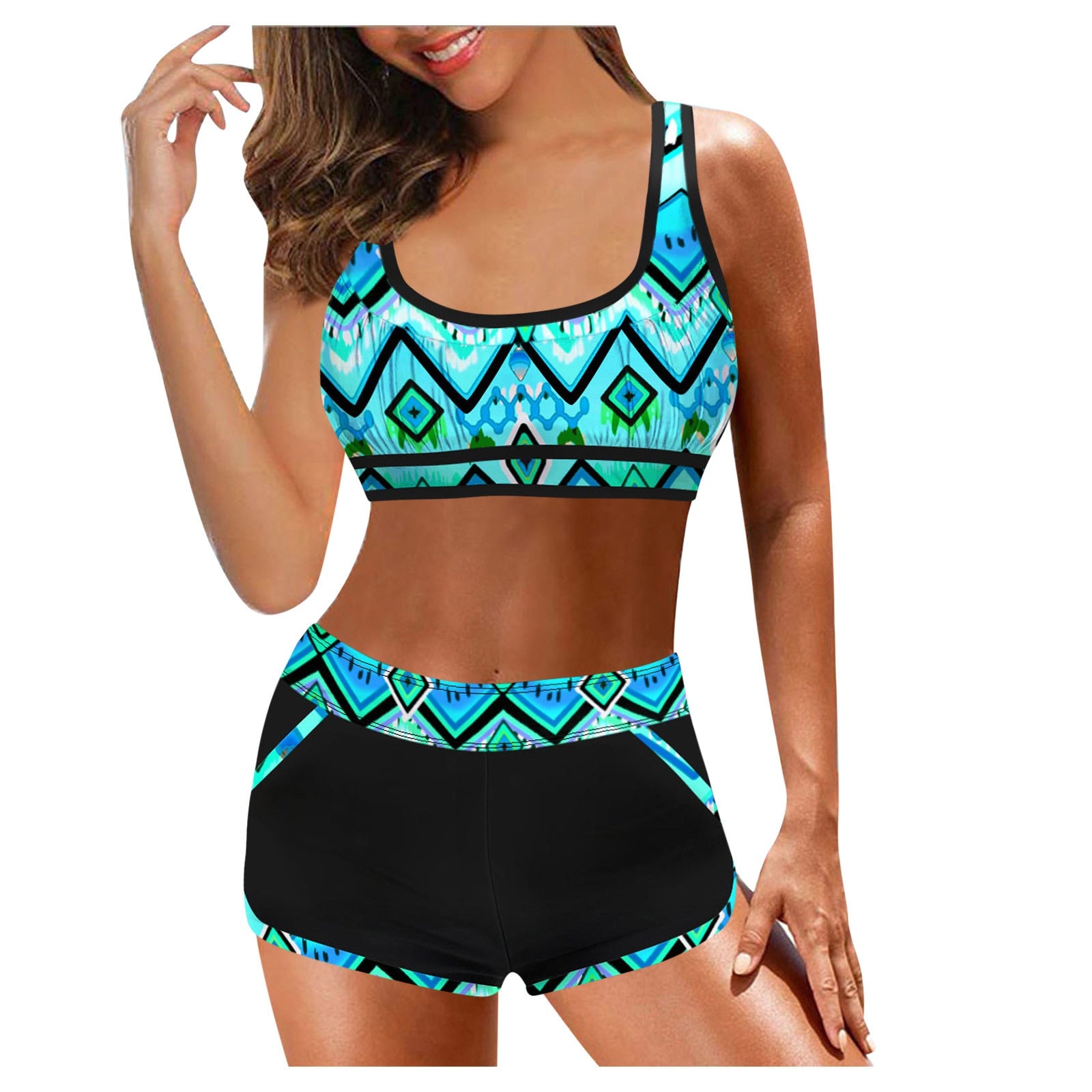 Women's Sexy High Waist Split Print Push Up Bikini Swim Top And Shorts Colors A & B Sizes S-XXL Brought To You By Officially Sexy