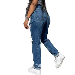 Women's Hollowed Out Ripped Boyfriend Straight Jeans Sizes S-XXXL