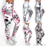 Women's White Pink & Grey Skull Design Leggings