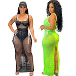 Women's Sexy Long Sleeveless Back Split Sheer Mesh Maxi Tank Party Dress / Bikini Cover Up