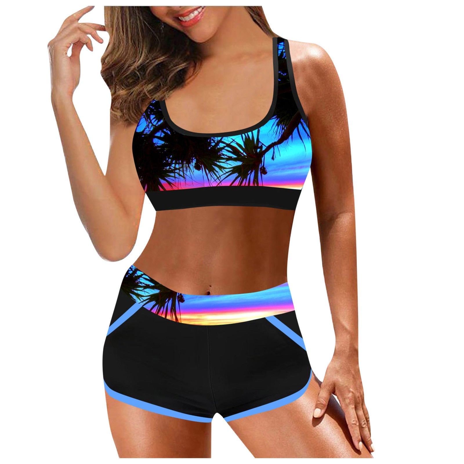 Women's Sexy High Waist Split Print Push Up Bikini Swim Top And Shorts Colors A & B Sizes S-XXL Brought To You By Officially Sexy