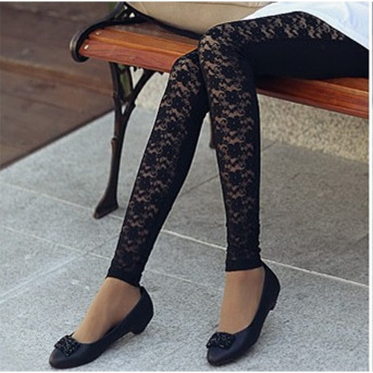 Women’s Hot Skinny Ripped Cut Out Lace Pants