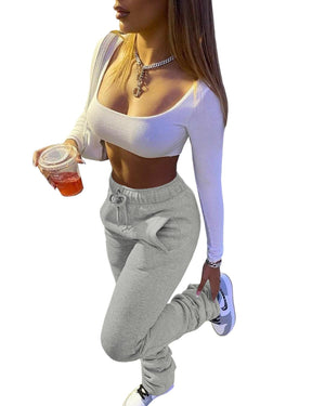 Women's Solid High Waist Drawstring Bell Bottom Thick Sweatpants Brought To You By Officially Sexy