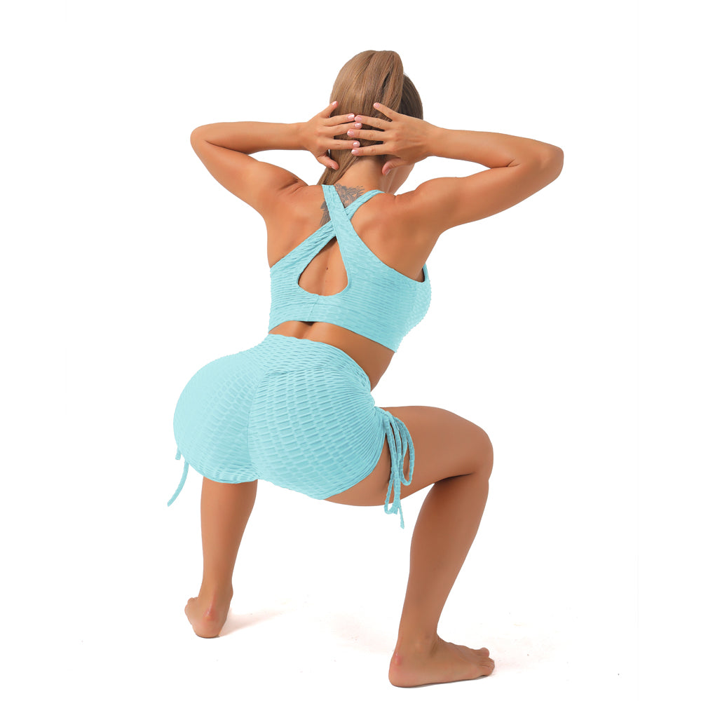 Conjunto de gimnasio con top y pantalones cortos elásticos para levantamiento de glúteos elásticos para mujer