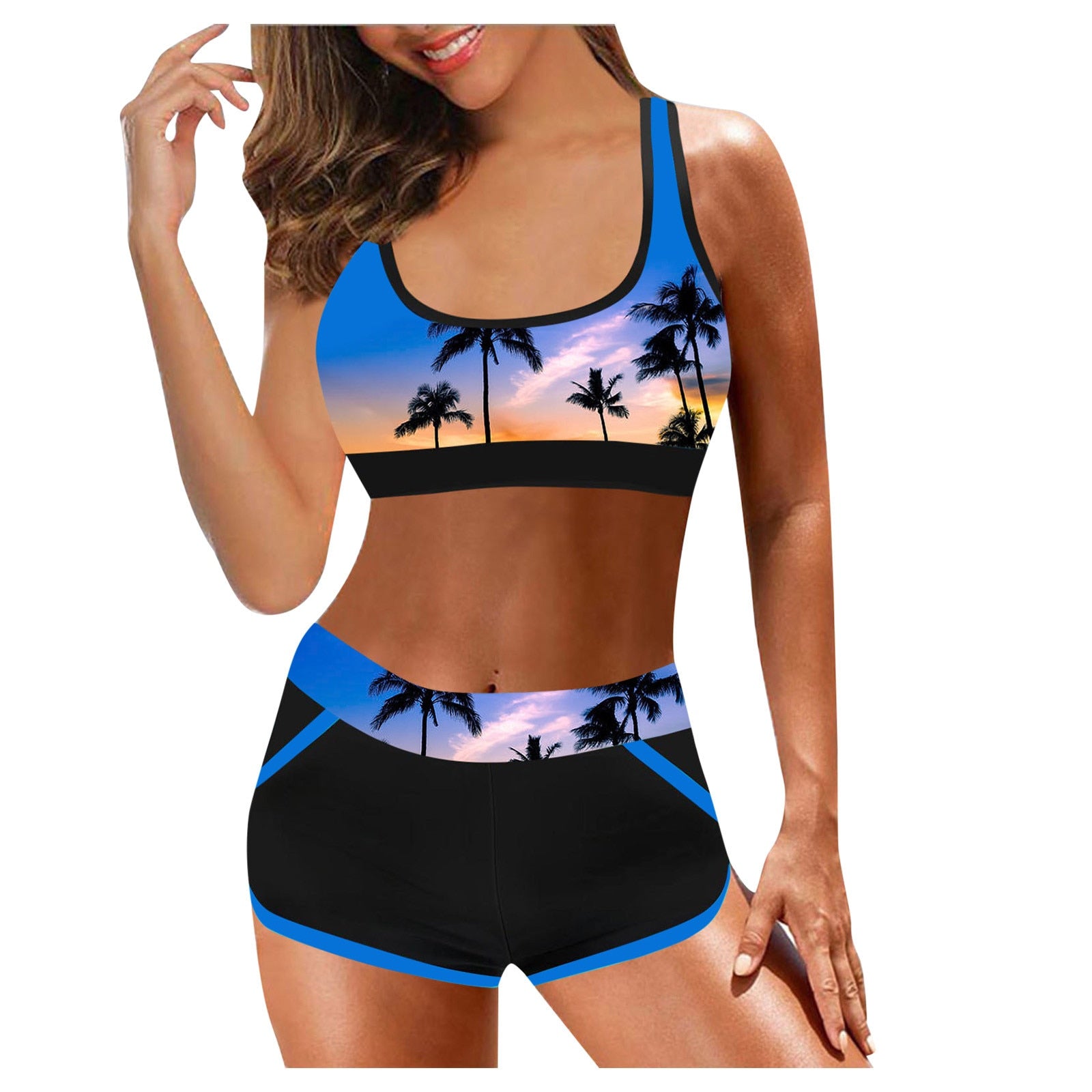 Women's Sexy High Waist Split Print Push Up Bikini Swim Top And Shorts Colors C & D Sizes S-XXL Brought To You By Officially Sexy